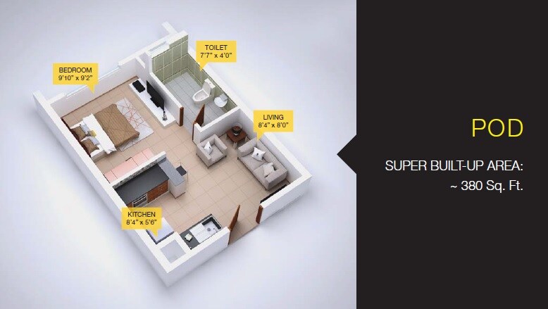Floor plan of 1 BHK 380 Sq. Ft. Apartment in Provident Manhattan Pods and Condos, Hyderabad