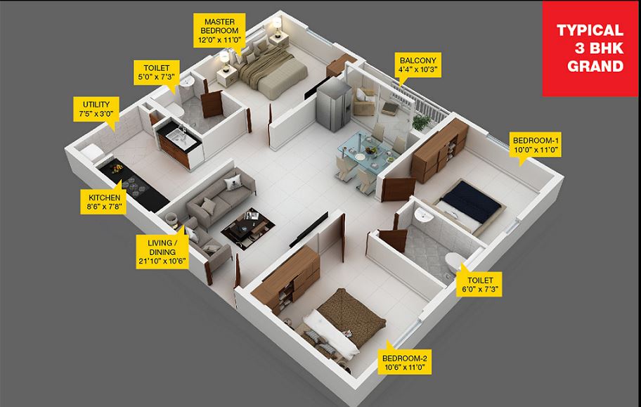 3 BHK 1346 Sq. Ft. Apartment