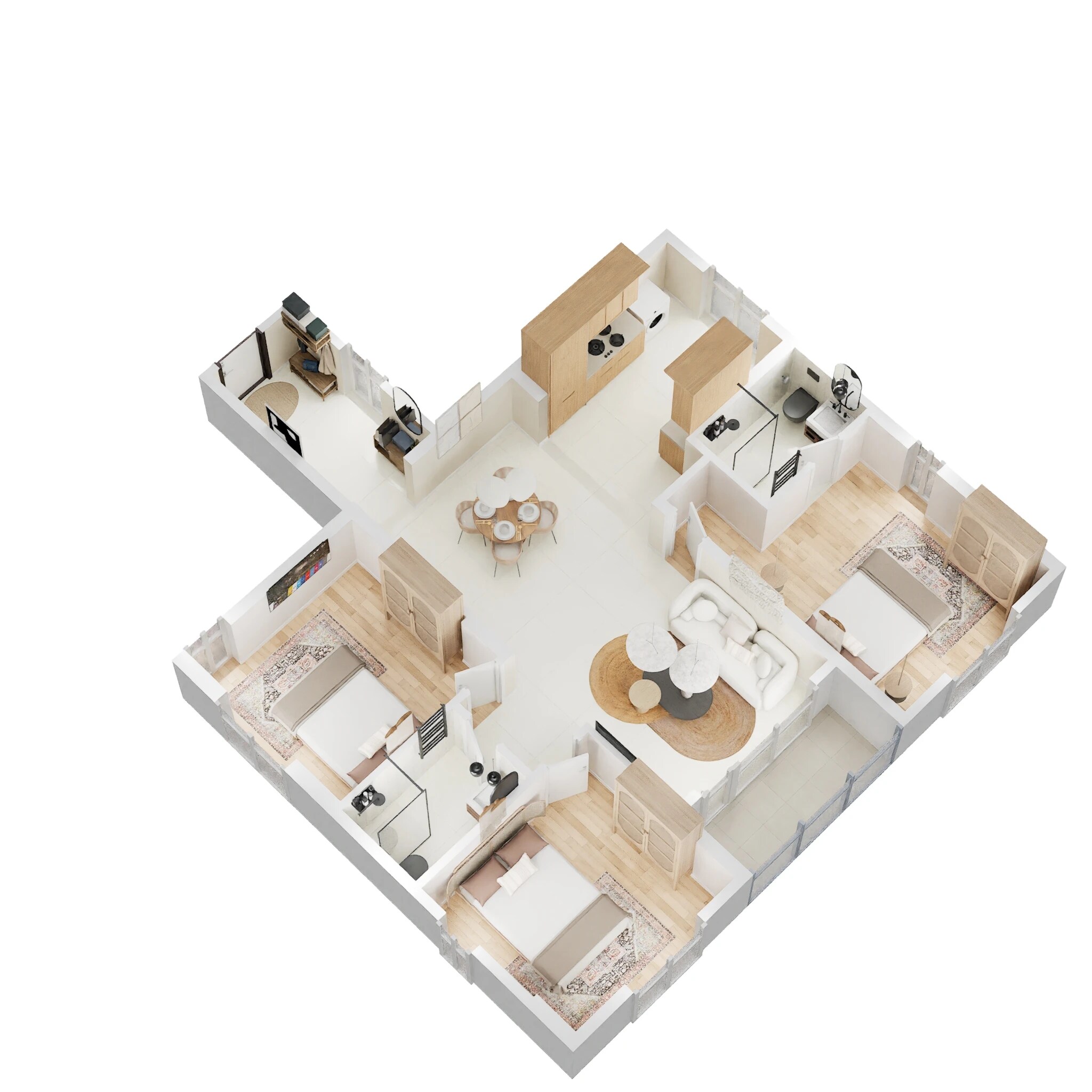 Floor plan of 3 BHK 1300 Sq. Ft. Apartment in Provident The Pearl, Hyderabad
