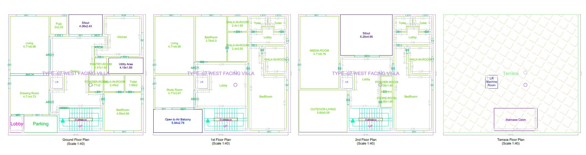 Floor plan of 4 BHK 5425 Sq. Ft. Villa in Prudent Soulscape, Hyderabad