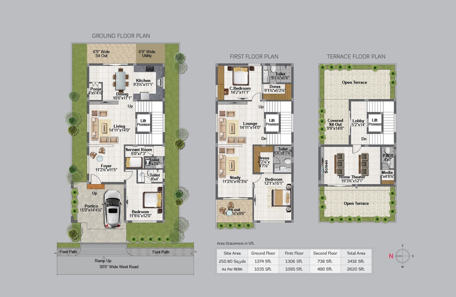 Floor plan of 3 BHK 3416 Sq. Ft. Villa in Pruthvi Adithya Belmont Greene, Hyderabad