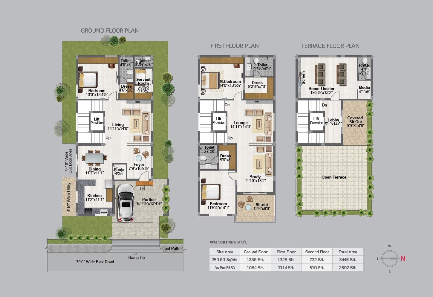 Floor plan of 3 BHK 3446 Sq. Ft. Villa in Pruthvi Adithya Belmont Greene, Hyderabad