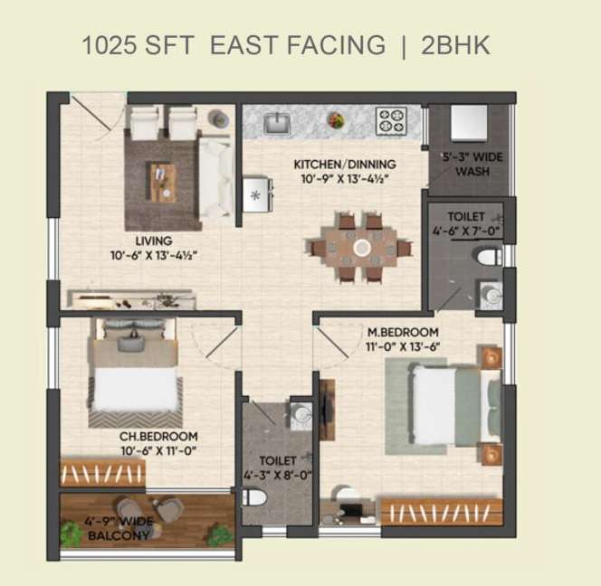 2 BHK 1025 Sq. Ft. Apartment in PVR Akash