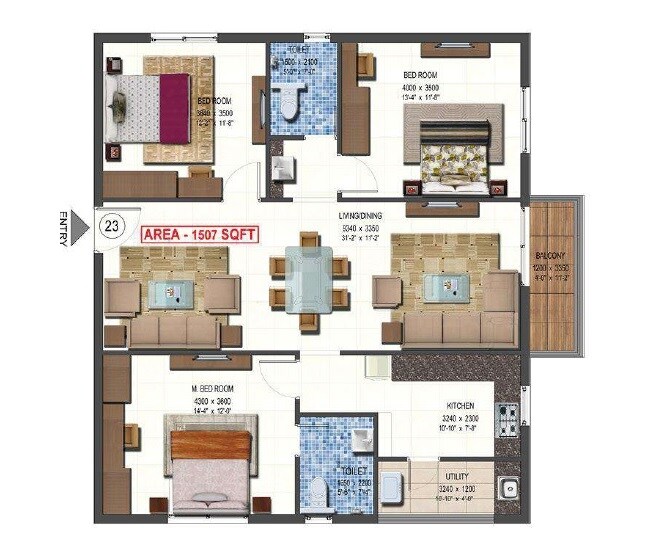 3 BHK 1507 Sq. Ft. Apartment