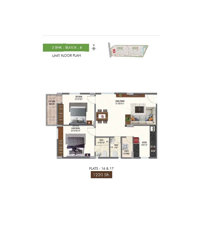 2 BHK 1220 Sq. Ft. Apartment