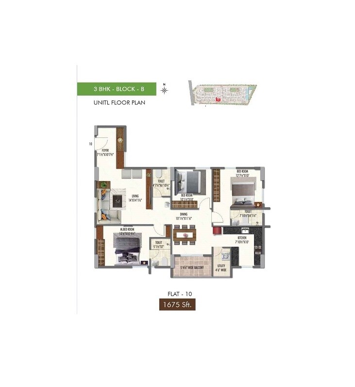 3 BHK 1675 Sq. Ft. Apartment