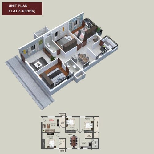 3 BHK 1539 Sq. Ft. Apartment