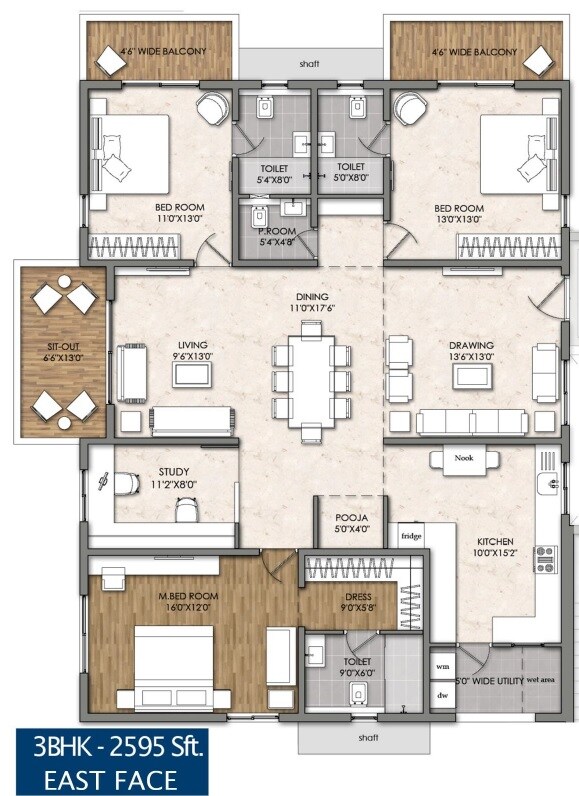 Floor plan of 3 BHK 2595 Sq. Ft. Apartment in Radhey Skye, Hyderabad