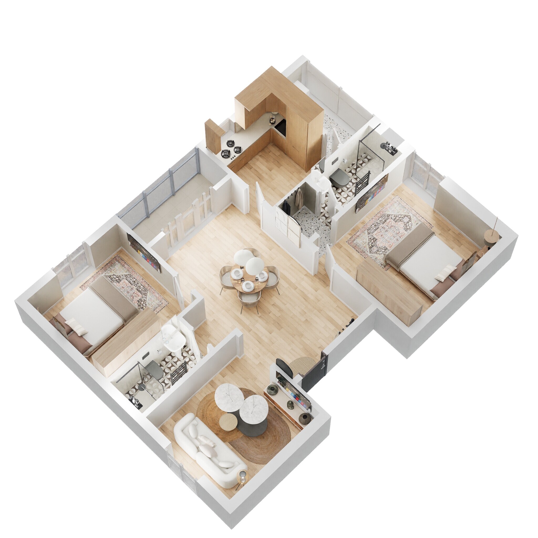 Floor plan of 2 BHK 1290 Sq. Ft. Apartment in Radiant Middle Town, Hyderabad