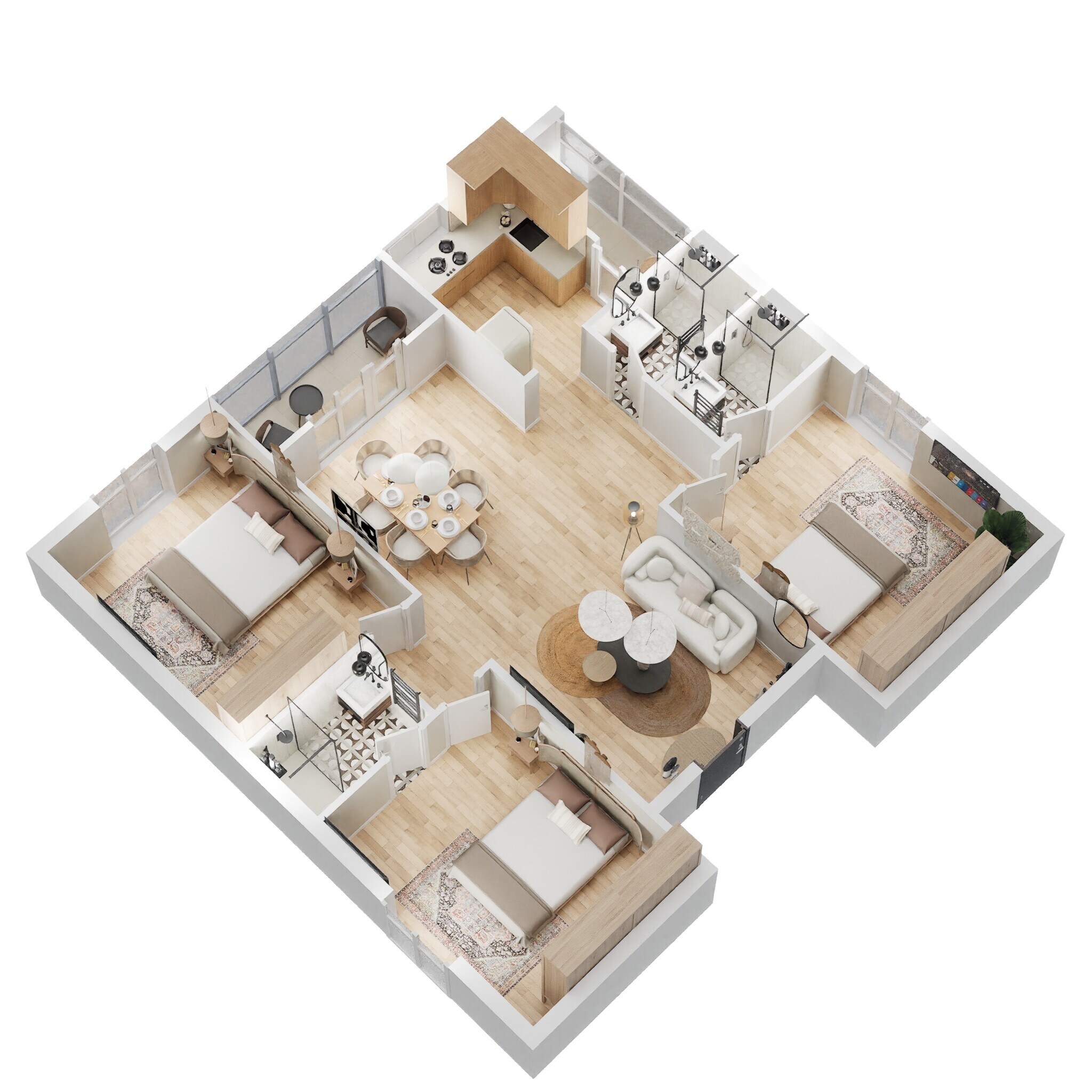 Floor plan of 3 BHK 1635 Sq. Ft. Apartment in Radiant Middle Town, Hyderabad