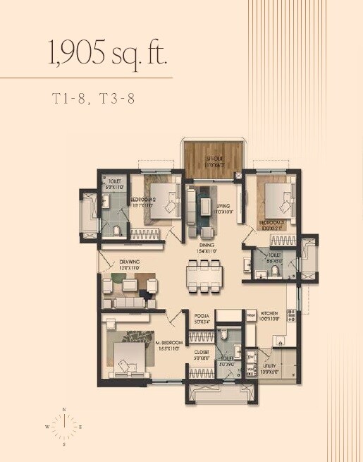 3 BHK 1905 Sq. Ft. Apartment