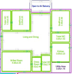 Floor plan of 3 BHK 2454 Sq. Ft. Apartment in Raghava Halo, Hyderabad