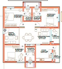Floor plan of 3 BHK 1798 Sq. Ft. Apartment in Raghava Linq, Hyderabad
