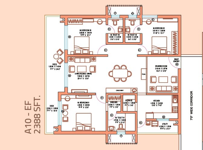 Floor plan of 3 BHK 2388 Sq. Ft. Apartment in Raghava Linq, Hyderabad