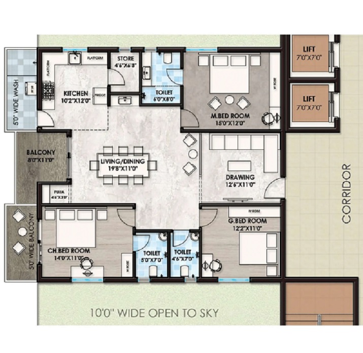 3 BHK 1780 Sq. Ft. Apartment in Raghavendra Panchajanya Heights