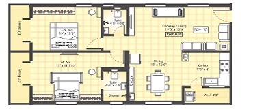 Floor plan of 2 BHK 1260 Sq. Ft. Apartment in Raghavendras Mirra Panchajanya, Hyderabad