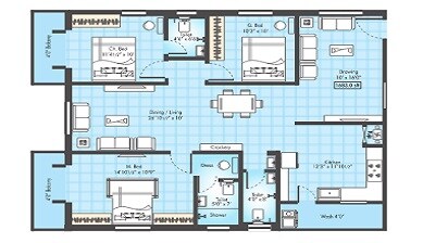 Floor plan of 3 BHK 1733 Sq. Ft. Apartment in Raghavendras Mirra Panchajanya, Hyderabad