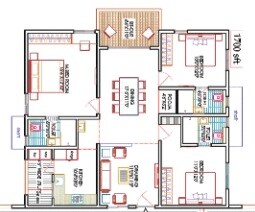 Floor plan of 3 BHK 1700 Sq. Ft. Apartment in Raghuram A2A Home Land, Hyderabad