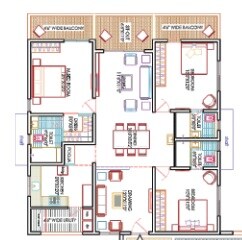 Floor plan of 3 BHK 2260 Sq. Ft. Apartment in Raghuram A2A Home Land, Hyderabad