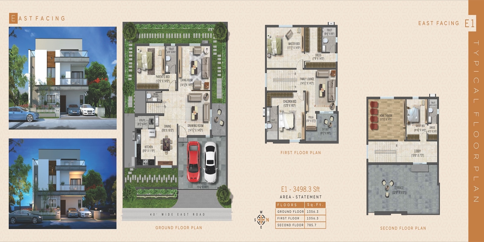 Floor plan of 4 BHK 3498 Sq. Ft. Villa in Raghuram ACS Prime Villas, Hyderabad