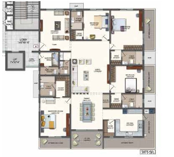 Floor plan of 4 BHK 3975 Sq. Ft. Apartment in Raghuram The Vue Residences, Hyderabad