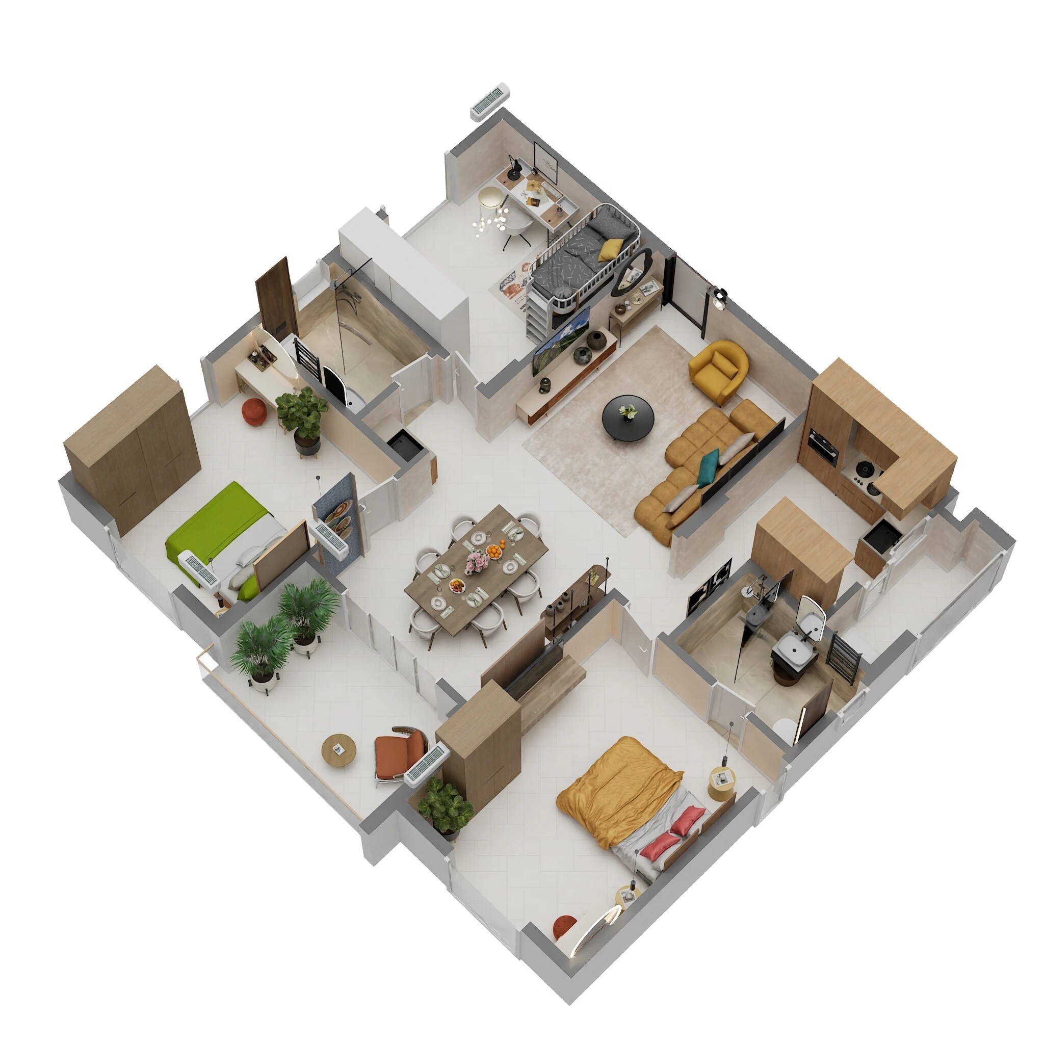 Floor plan of 3 BHK 1530 Sq. Ft. Apartment in Raheja Vistas, Hyderabad