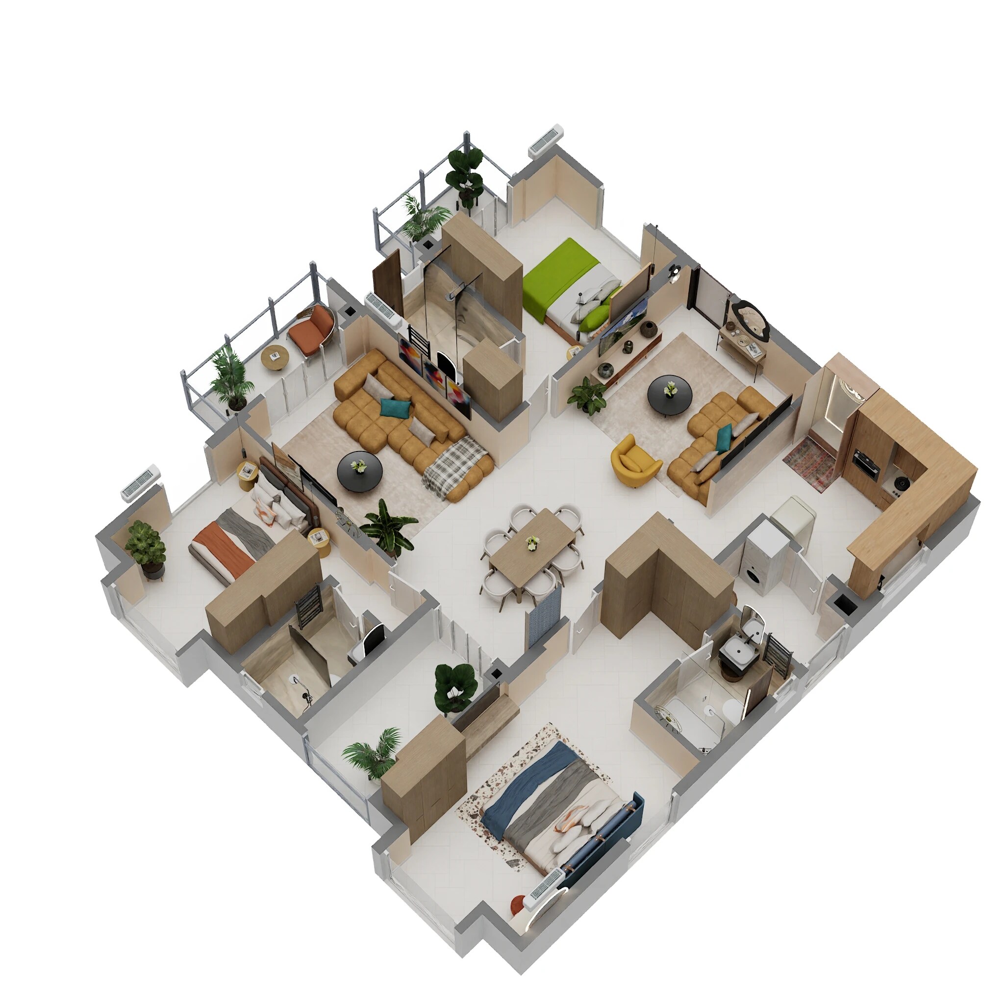 Floor plan of 3 BHK 1540 Sq. Ft. Apartment in Raheja Vistas, Hyderabad