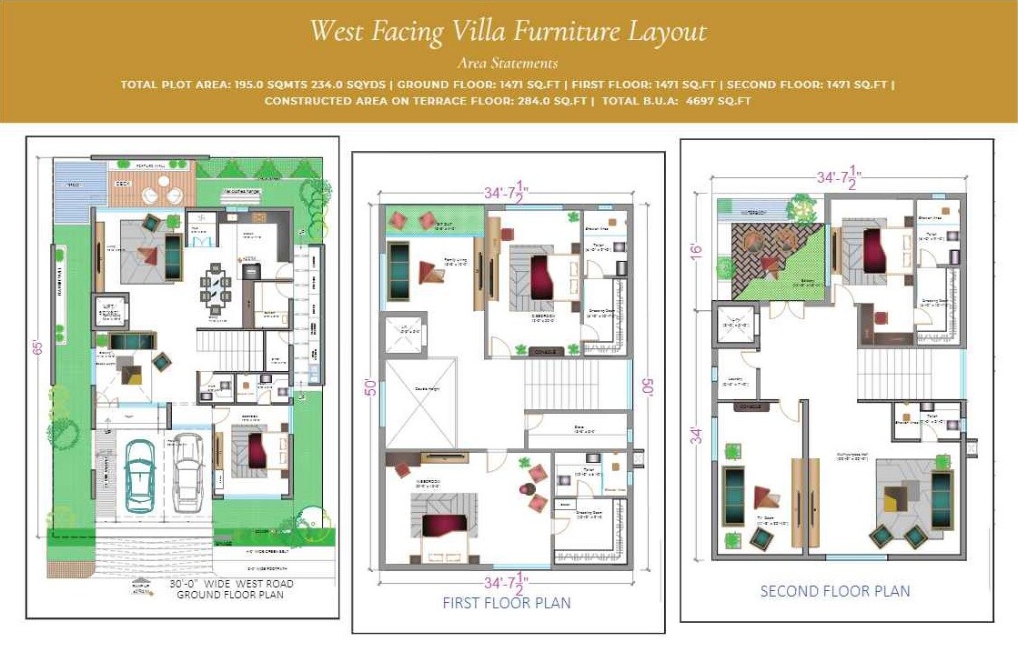 Floor plan of 4 BHK 4697 Sq. Ft. Villa in Raichandani Orchid, Hyderabad