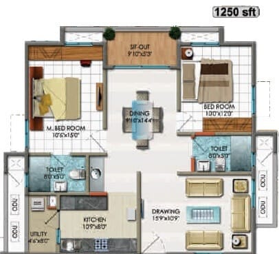 2 BHK 1250 Sq. Ft. Apartment