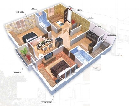 Floor plan of 2 BHK 1150 Sq. Ft. Apartment in Raja Happy Homes, Hyderabad