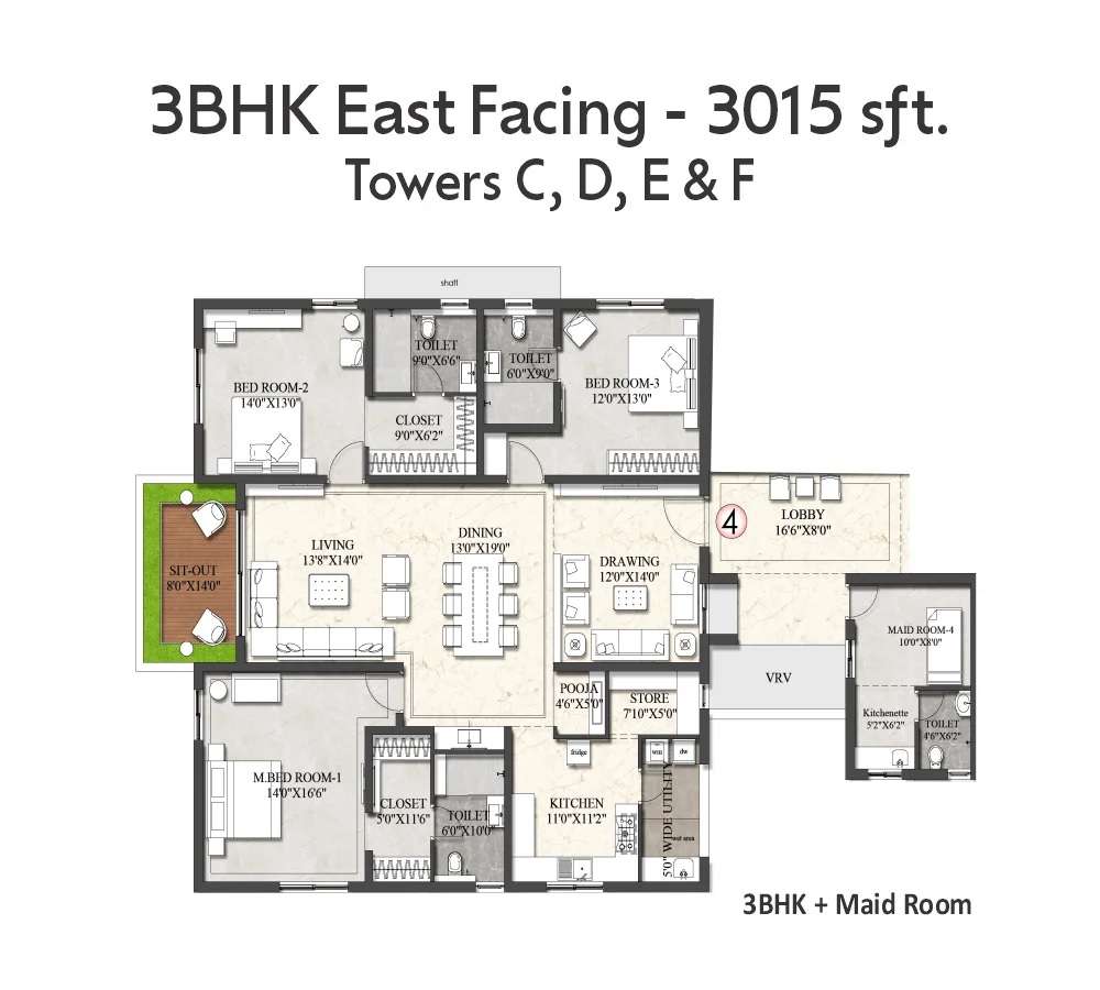 3 BHK 3015 Sq. Ft. Apartment in Rajapushpa Aurelia