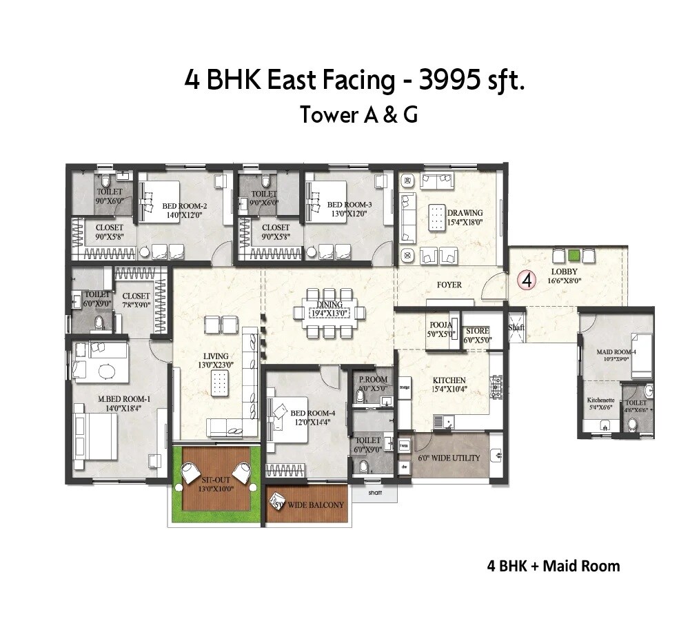 4 BHK 3995 Sq. Ft. Apartment