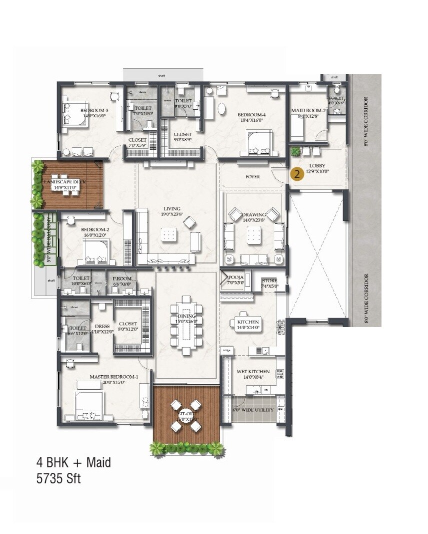 Floor plan of 4 BHK 5735 Sq. Ft. Apartment in Rajapushpa Casa Luxura, Hyderabad