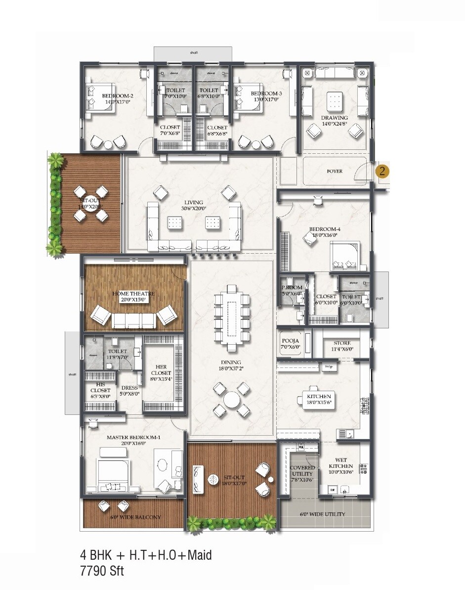 Floor plan of 4 BHK 7790 Sq. Ft. Apartment in Rajapushpa Casa Luxura, Hyderabad
