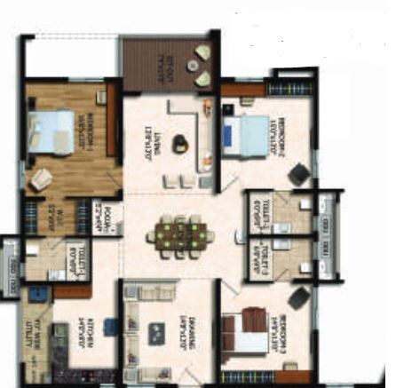 Floor plan of 3 BHK 2360 Sq. Ft. Apartment in Rajapushpa Eterna, Hyderabad