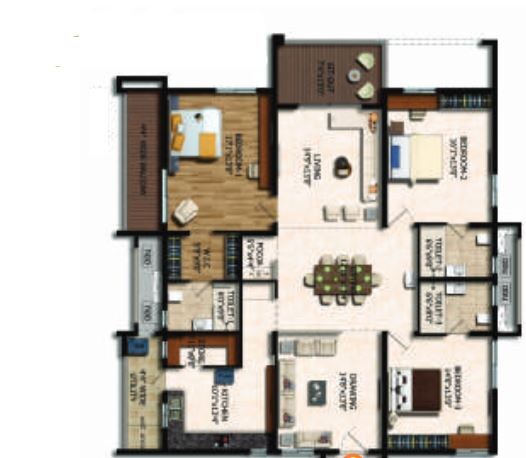 Floor plan of 3 BHK 2680 Sq. Ft. Apartment in Rajapushpa Eterna, Hyderabad
