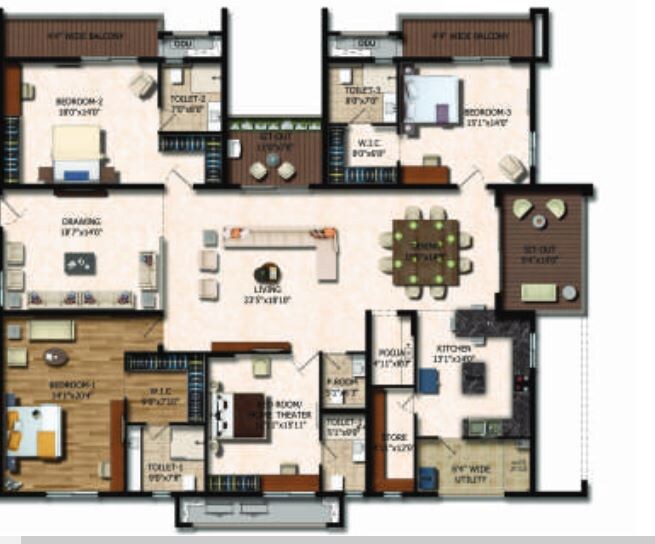 Floor plan of 4 BHK 4340 Sq. Ft. Apartment in Rajapushpa Eterna, Hyderabad