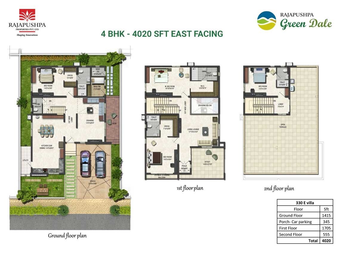 Floor plan of 4 BHK 4020 Sq. Ft. Villa in Rajapushpa Green Dale, Hyderabad