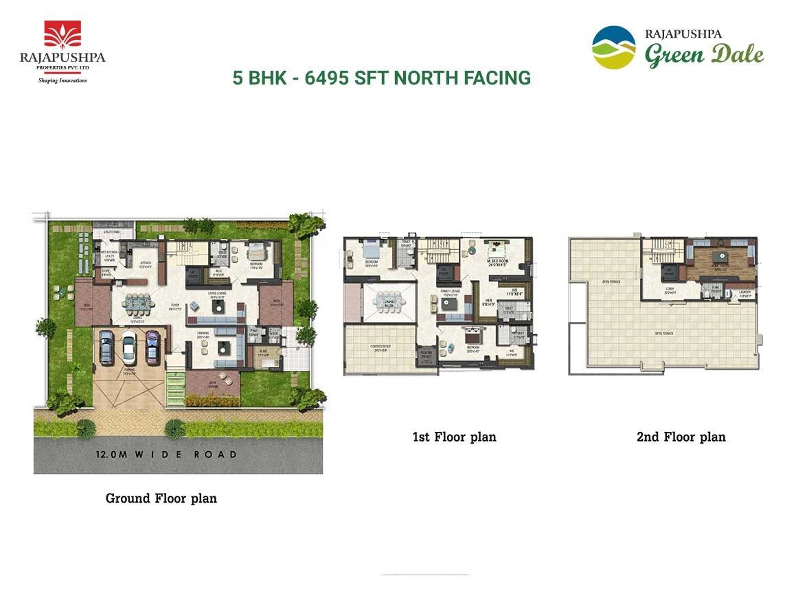 Floor plan of 5 BHK 6495 Sq. Ft. Villa in Rajapushpa Green Dale, Hyderabad