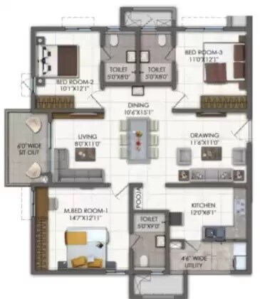  3 BHK Apartment at Rajapushpa Imperia, Tellapur – for Sale