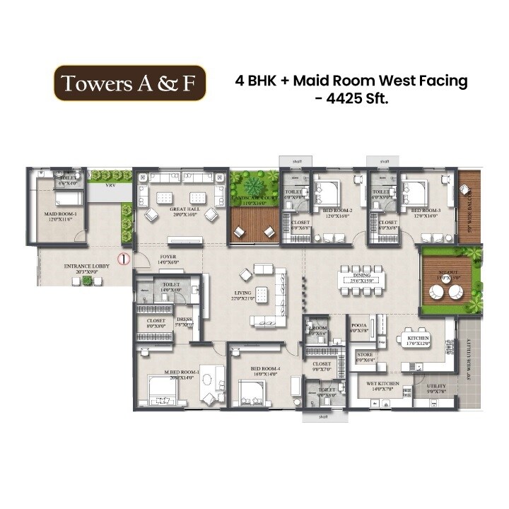 Floor plan of 4 BHK 4425 Sq. Ft. Apartment in Rajapushpa Infina, Hyderabad
