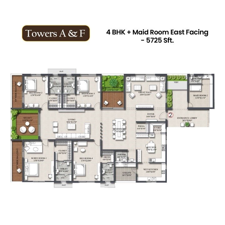 Floor plan of 4 BHK 5725 Sq. Ft. Apartment in Rajapushpa Infina, Hyderabad