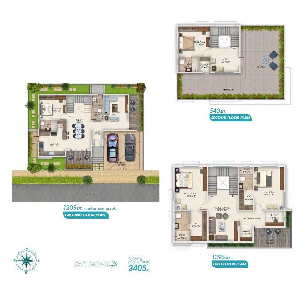 Floor plan of 4 BHK 3405 Sq. Ft. Villa in Rajapushpa Serene Dale, Hyderabad