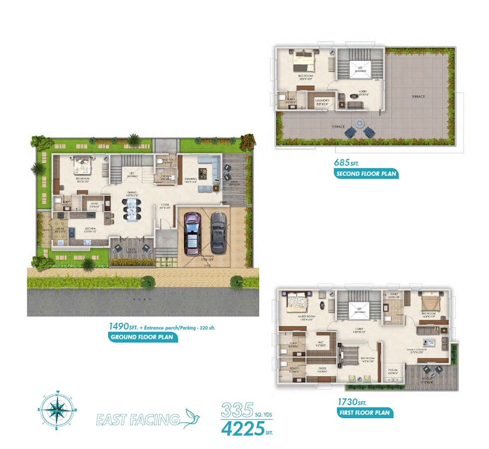 Floor plan of 5 BHK 4225 Sq. Ft. Villa in Rajapushpa Serene Dale, Hyderabad