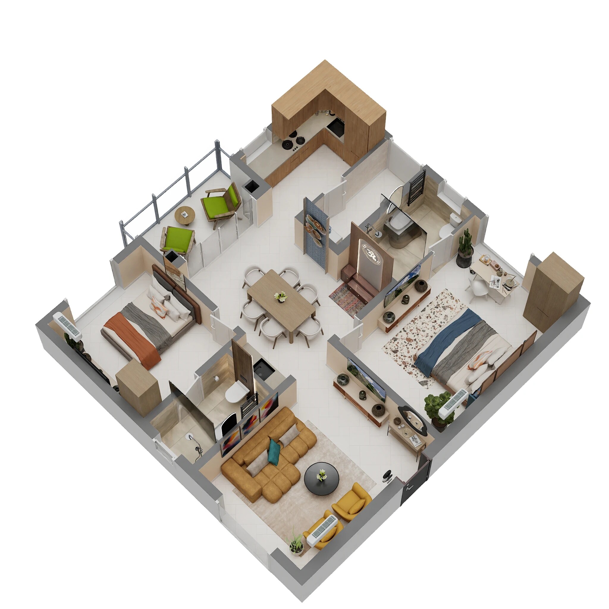 Floor plan of 2 BHK 1295 Sq. Ft. Apartment in Rajapushpa Sierra, Hyderabad