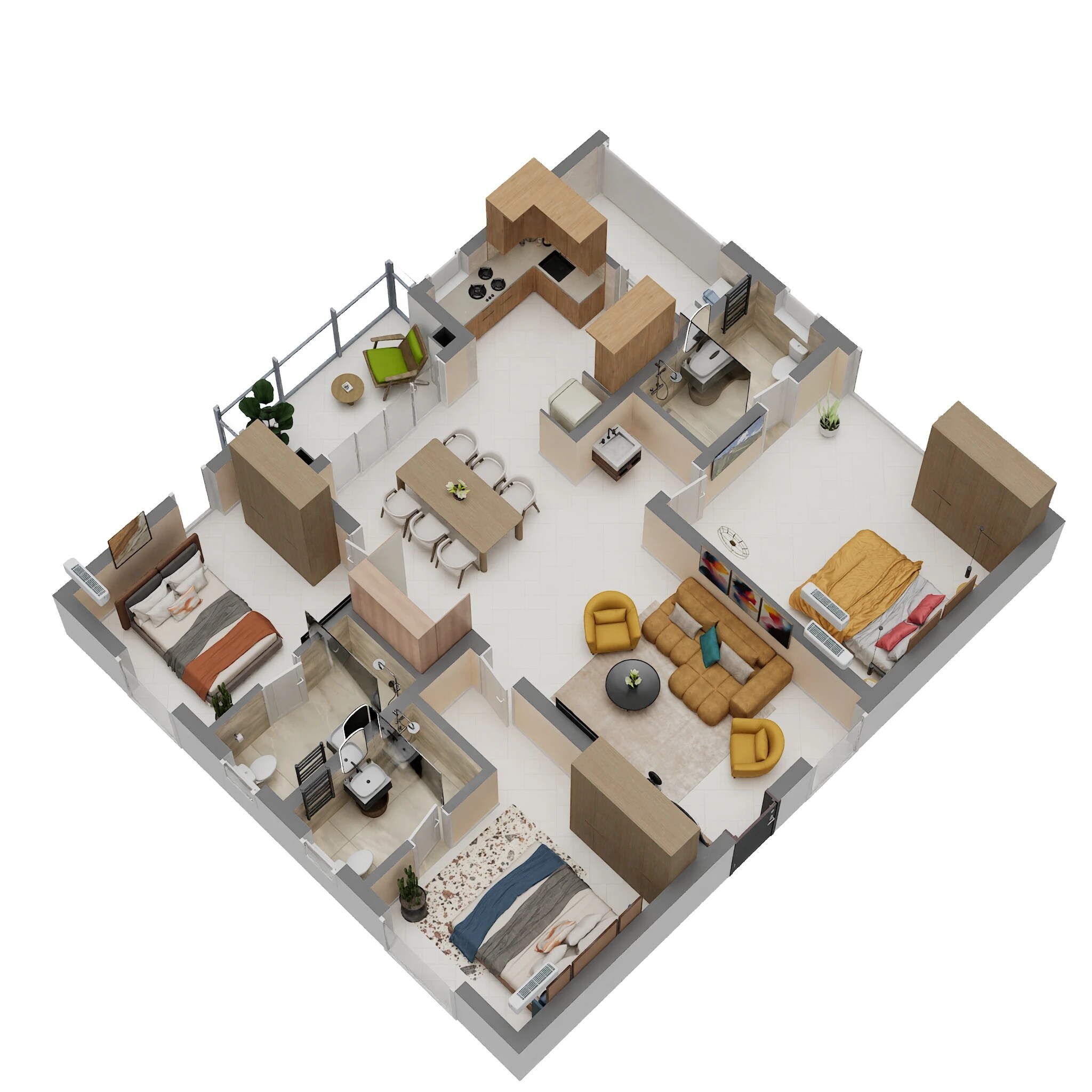 Floor plan of 3 BHK 1665 Sq. Ft. Apartment in Rajapushpa Sierra, Hyderabad