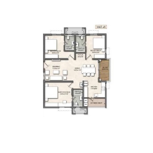 3 BHK 1665 Sq. Ft. Apartment
