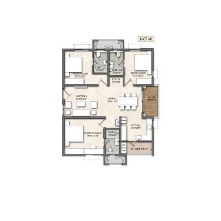 Other, rajapushpa-sierra 3 Bedroom 1665 Sq.Ft. Apartment In Tellapur Hyderabad 9370502