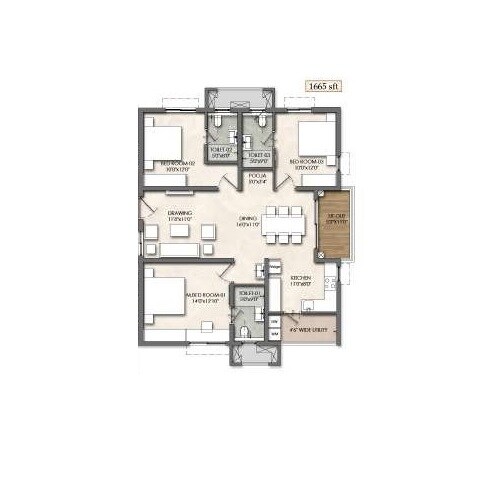 Other, rajapushpa-sierra 3 Bedroom 1665 Sq.Ft. Apartment In Tellapur Hyderabad 9347212