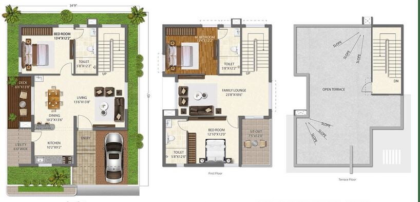 Floor plan of 3 BHK 2038 Sq. Ft. Villa in Ramky Discovery City The Huddle, Hyderabad